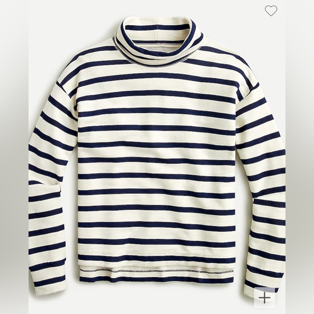 J crew navy white stripe vintage fleece mockneck top xs extra small